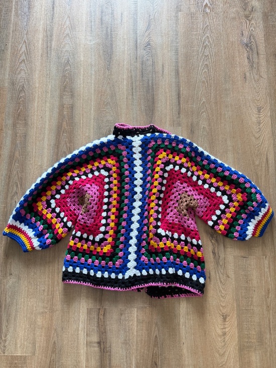 Handknit Colorful Granny Square Cardigan Grandmacore Eclectic Boho Colorful M - Picture 6 of 6
